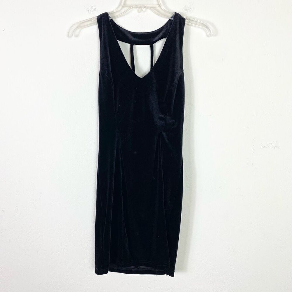 Forever 21 Black Velvet Cage Back Bodycon Sleeveless Mini Dress Size M